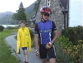 Andrew and Gavin bring their panniers to Ratagan Youth Hostel reception